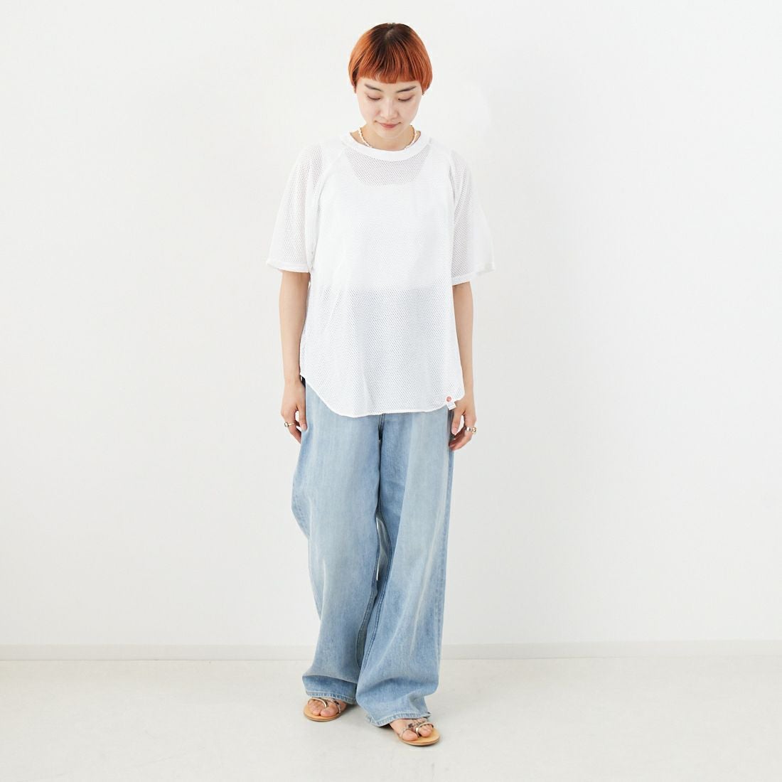 WALLA WALLA SPORT [ワラワラスポーツ] コットンメッシュラグランTシャツ [COTTON-MESH-RAGLAN] WHITE &&モデル身長：160cm 着用サイズ：M&&