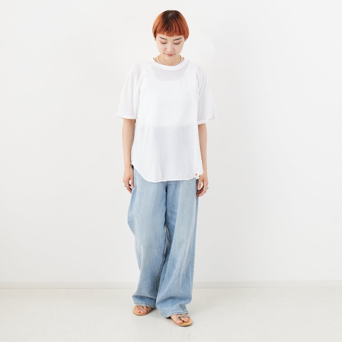 WALLA WALLA SPORT [ワラワラスポーツ] コットンメッシュラグランTシャツ [COTTON-MESH-RAGLAN] WHITE &&モデル身長：160cm 着用サイズ：M&&