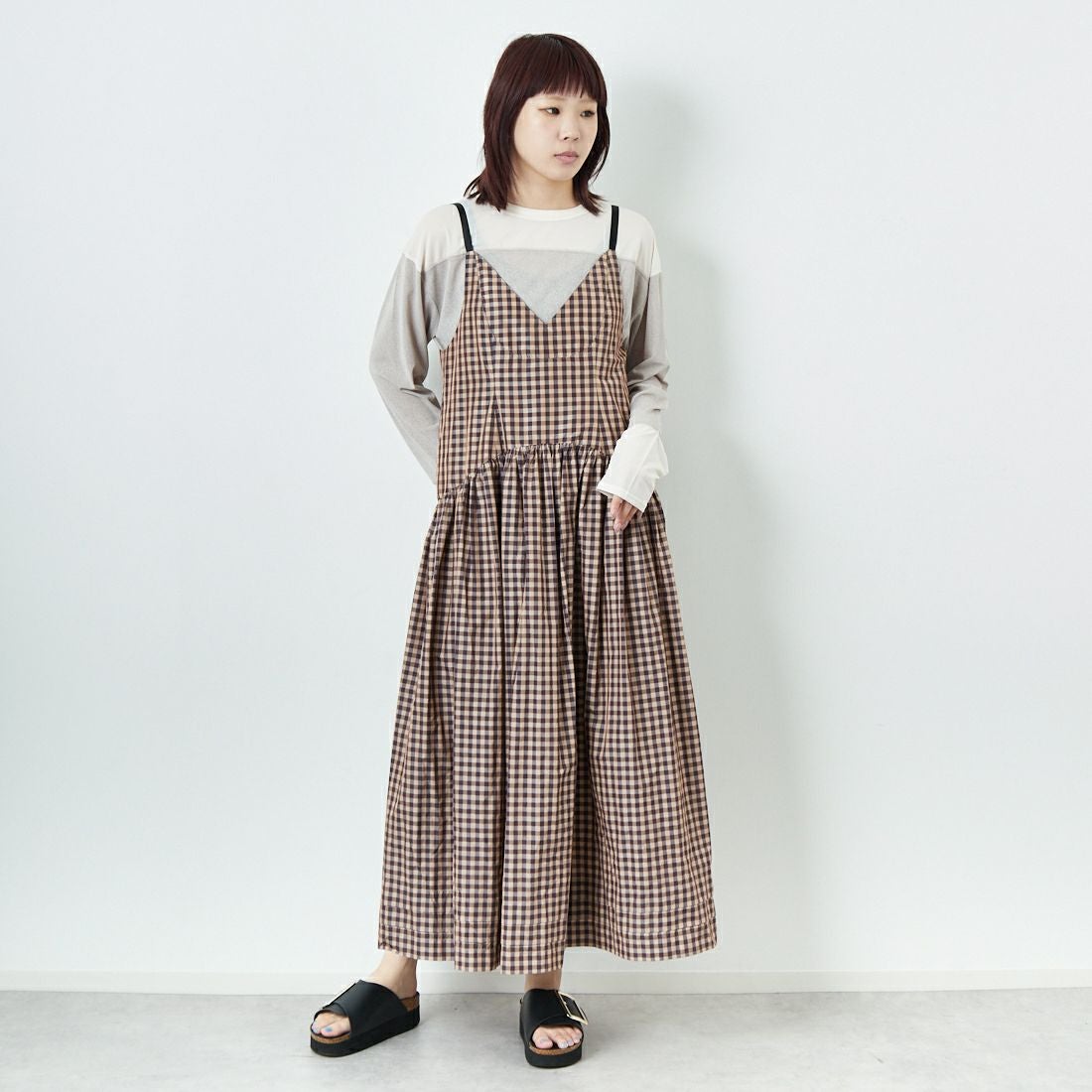 MAISON SPECIAL [メゾンスペシャル] ティアードボリュームキャミワンピース [21251265806] BRN &&モデル身長：167cm 着用サイズ：36&&