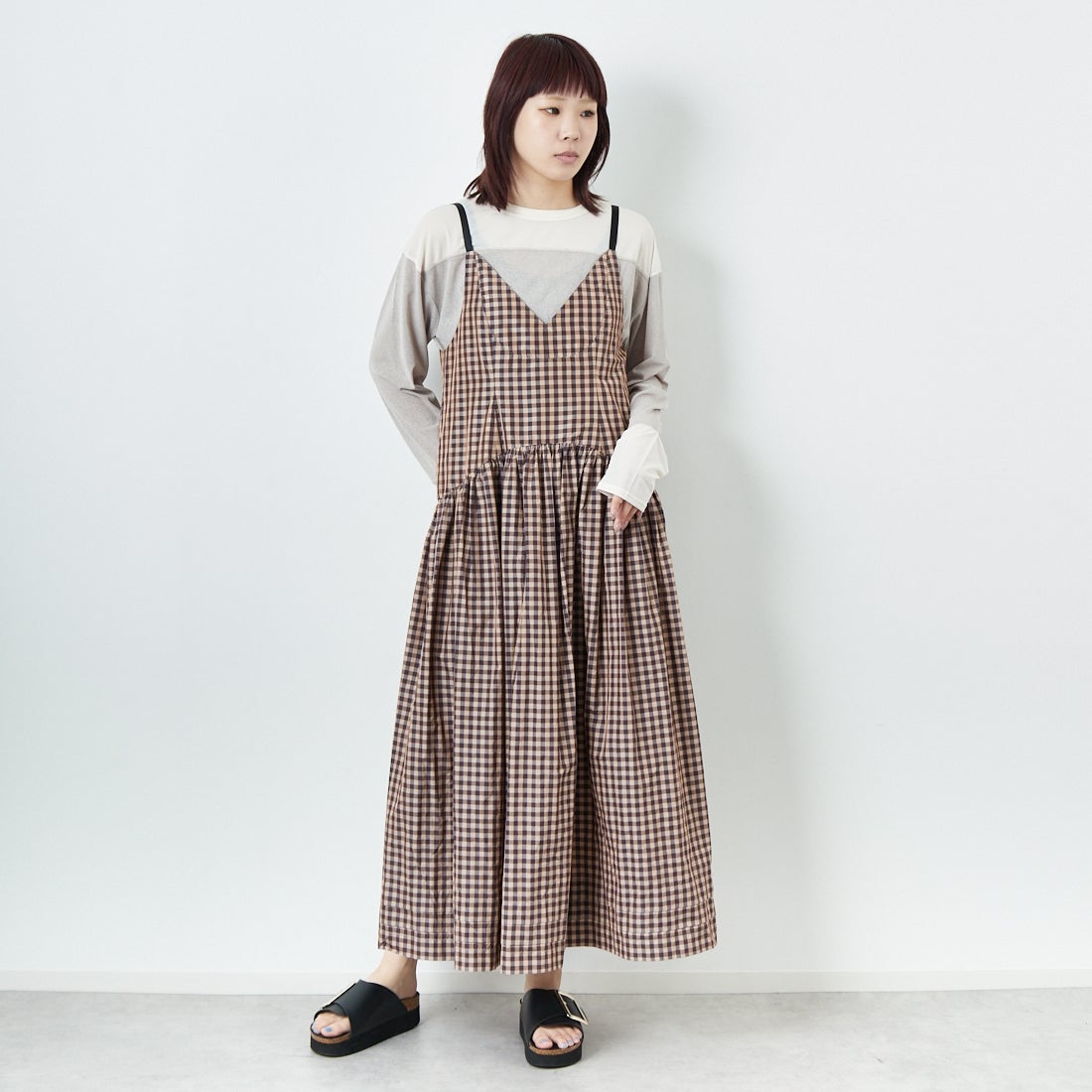 MAISON SPECIAL [メゾンスペシャル] ティアードボリュームキャミワンピース [21251265806] BRN &&モデル身長：167cm 着用サイズ：36&&