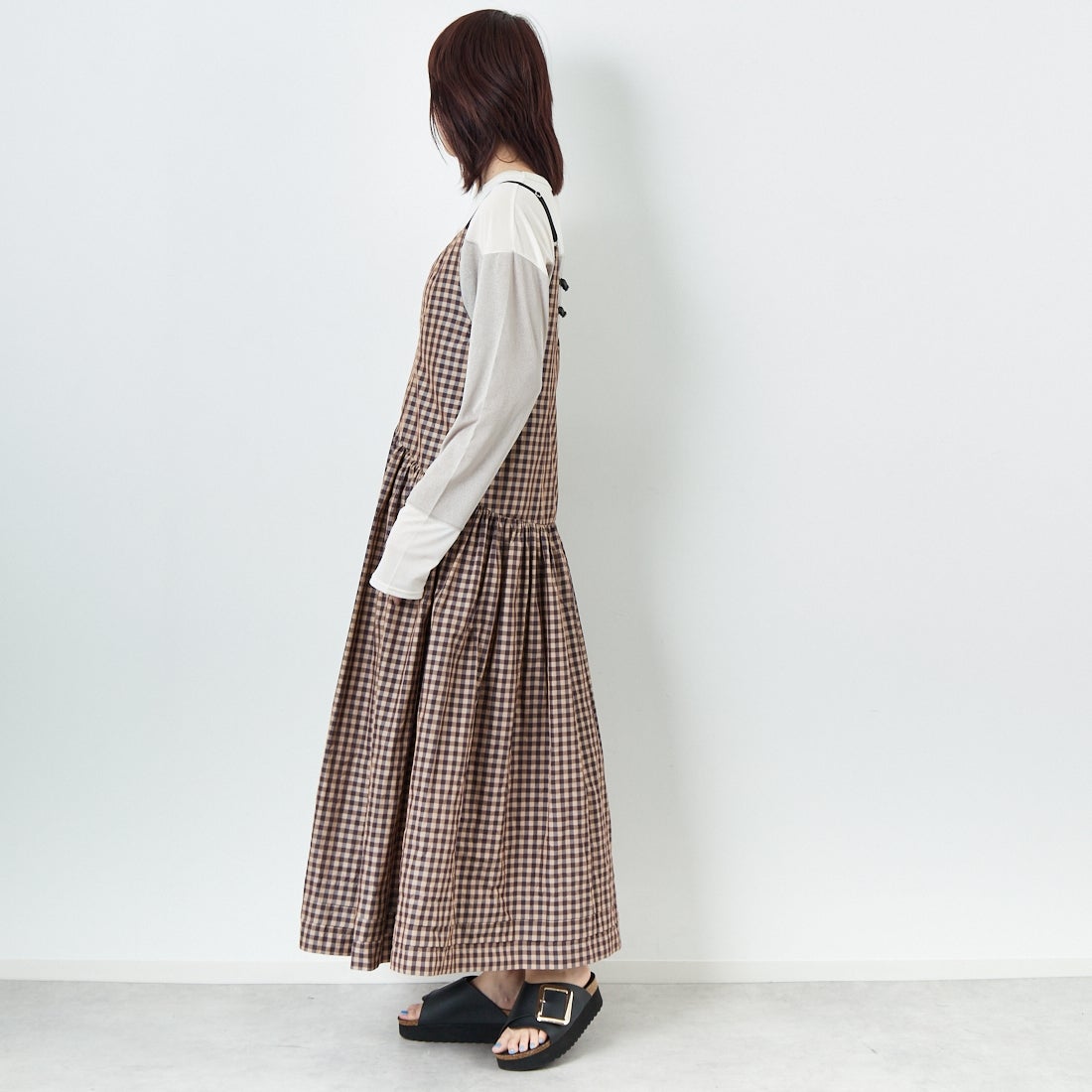 MAISON SPECIAL [メゾンスペシャル] ティアードボリュームキャミワンピース [21251265806] BRN &&モデル身長：167cm 着用サイズ：36&&