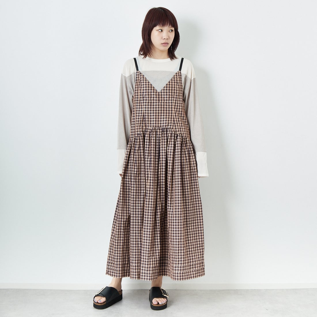 MAISON SPECIAL [メゾンスペシャル] ティアードボリュームキャミワンピース [21251265806] BRN &&モデル身長：167cm 着用サイズ：36&&