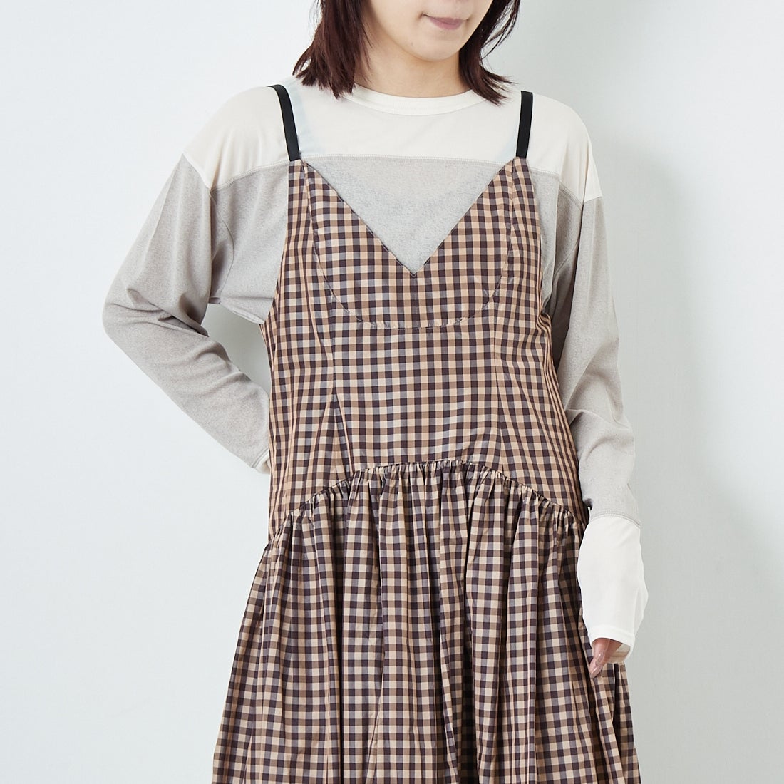 MAISON SPECIAL [メゾンスペシャル] ティアードボリュームキャミワンピース [21251265806] BRN &&モデル身長：167cm 着用サイズ：36&&