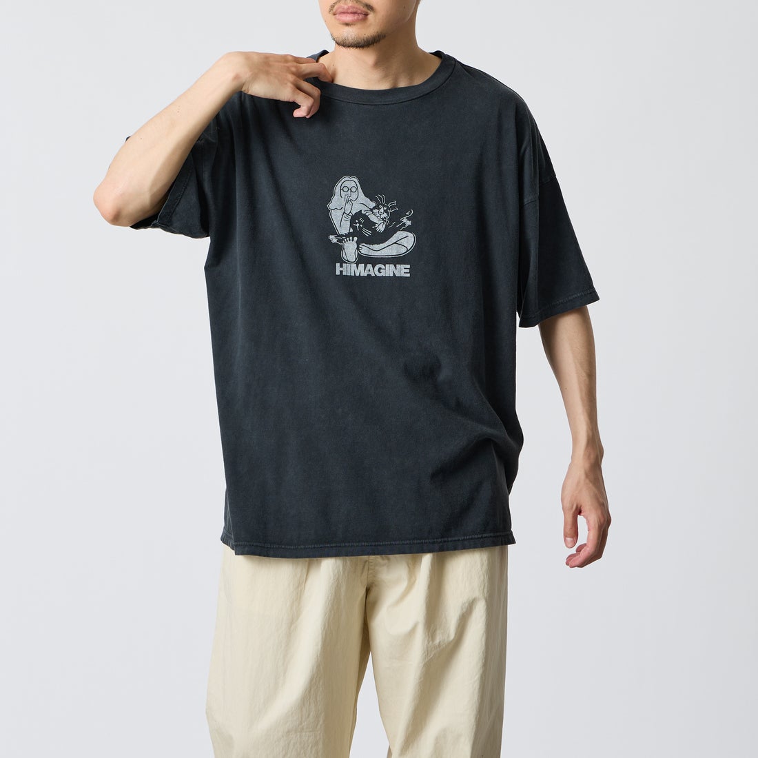 REMI RELIEF [レミレリーフ] 別注 SP加工ビッグプリントTシャツ HIMAGINE [RN28369291-JF] BLACK &&モデル身長：168cm 着用サイズ：S&&