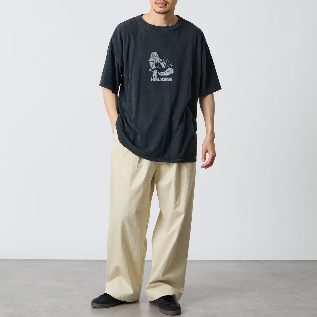 REMI RELIEF [レミレリーフ] 別注 SP加工ビッグプリントTシャツ HIMAGINE [RN28369291-JF] BLACK &&モデル身長：168cm 着用サイズ：S&&
