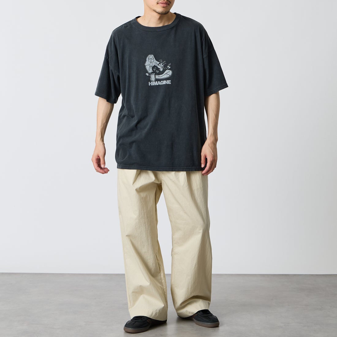 REMI RELIEF [レミレリーフ] 別注 SP加工ビッグプリントTシャツ HIMAGINE [RN28369291-JF] BLACK &&モデル身長：168cm 着用サイズ：S&&