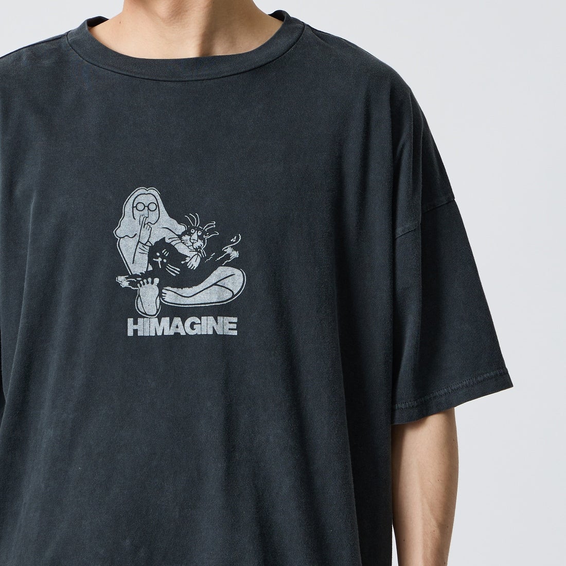 REMI RELIEF [レミレリーフ] 別注 SP加工ビッグプリントTシャツ HIMAGINE [RN28369291-JF] BLACK &&モデル身長：168cm 着用サイズ：S&&