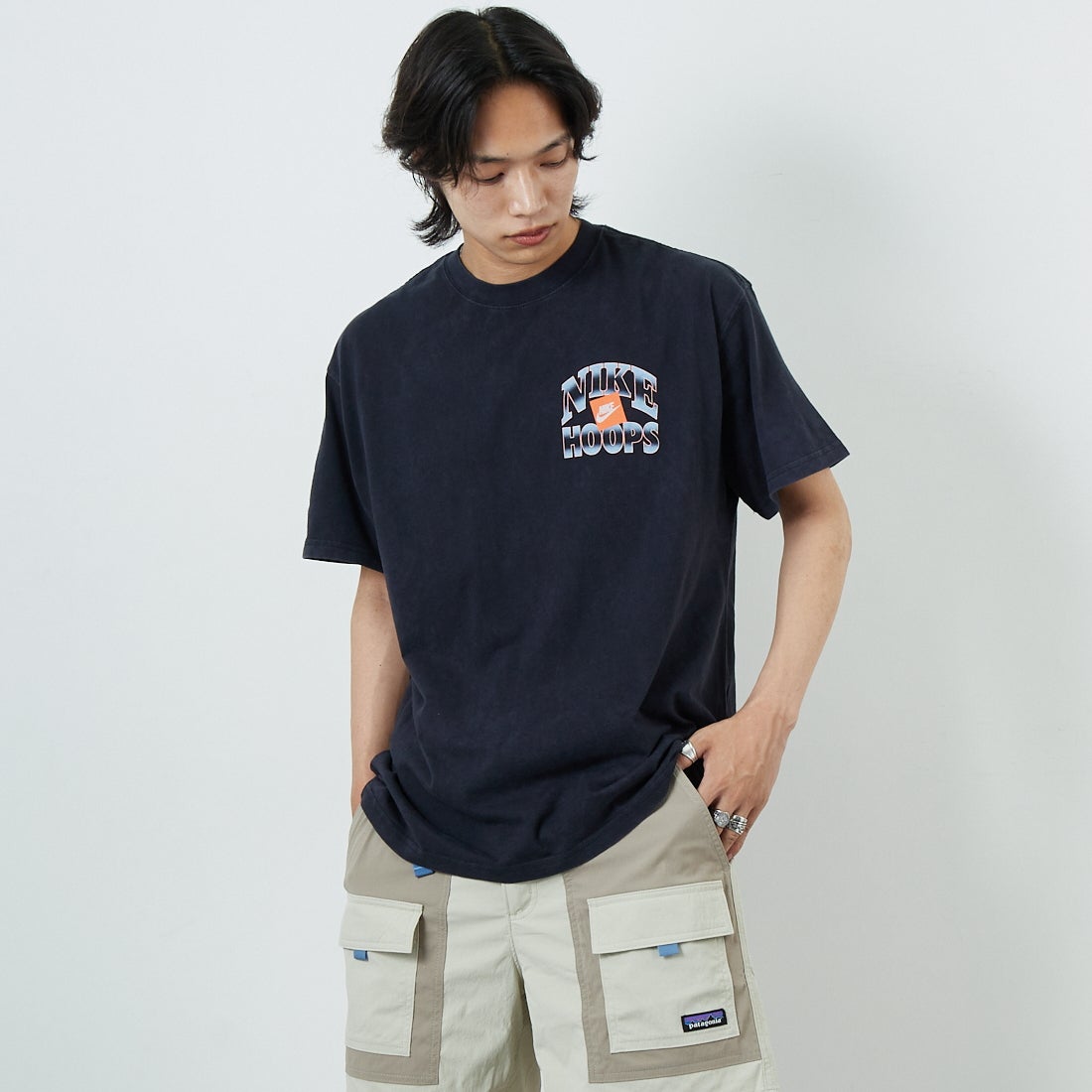 NIKE [ナイキ] マックス90 バスケットボールTシャツ [HJ3437] 010 BLACK 010 BLACK&&モデル身長：180cm 着用サイズL：L&&