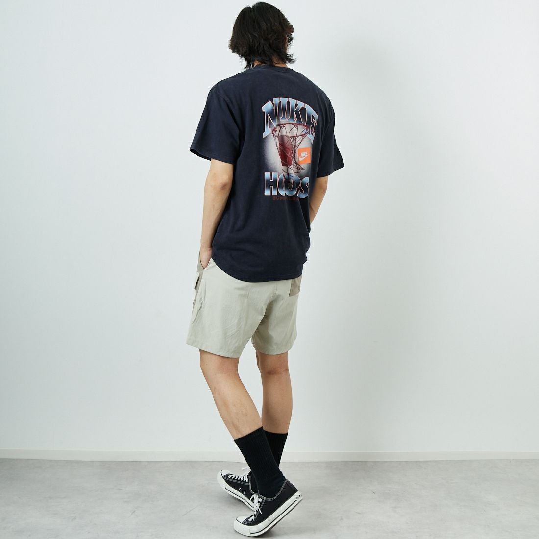 NIKE [ナイキ] マックス90 バスケットボールTシャツ [HJ3437] 010 BLACK 010 BLACK&&モデル身長：180cm 着用サイズL：L&&