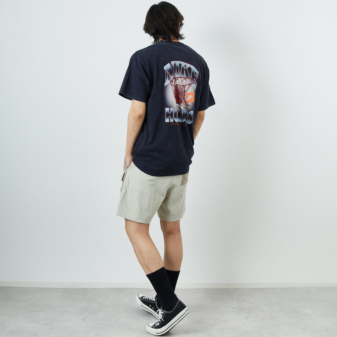 NIKE [ナイキ] マックス90 バスケットボールTシャツ [HJ3437] 010 BLACK 010 BLACK&&モデル身長：180cm 着用サイズL：L&&