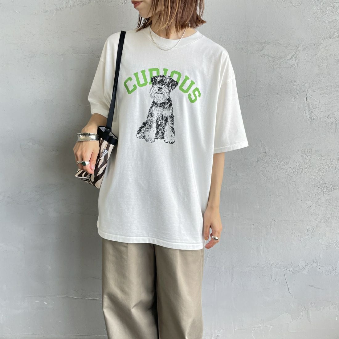 SCREEN STARS [スクリーンスターズ] 別注 ドッグ&キャットプリントTシャツ [2522-SSIN-JF] WHT DOG &&モデル身長：158cm 着用サイズ：F&&