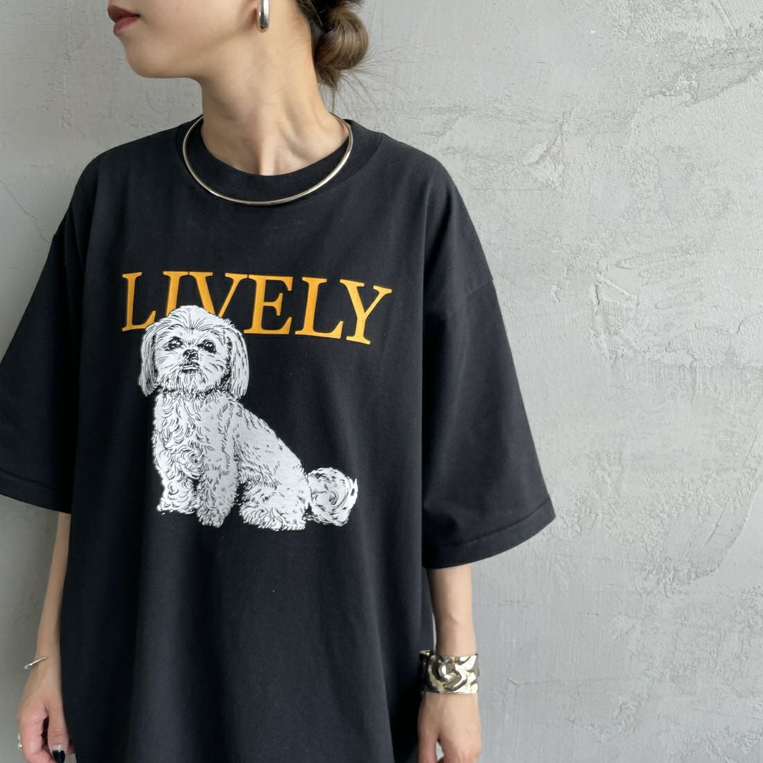 SCREEN STARS [スクリーンスターズ] 別注 ドッグ&キャットプリントTシャツ [2522-SSIN-JF] BLK DOG &&モデル身長：150cm 着用サイズ：F&&