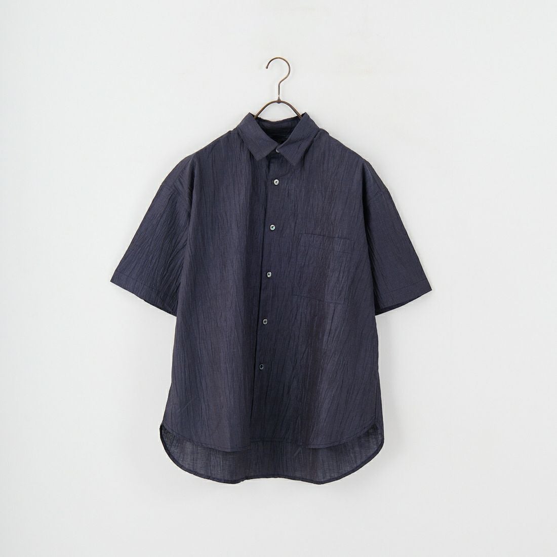SLICK [スリック] リネンワッシャーチェックレギュラーカラーシャツ [5220109] 210 NAVY