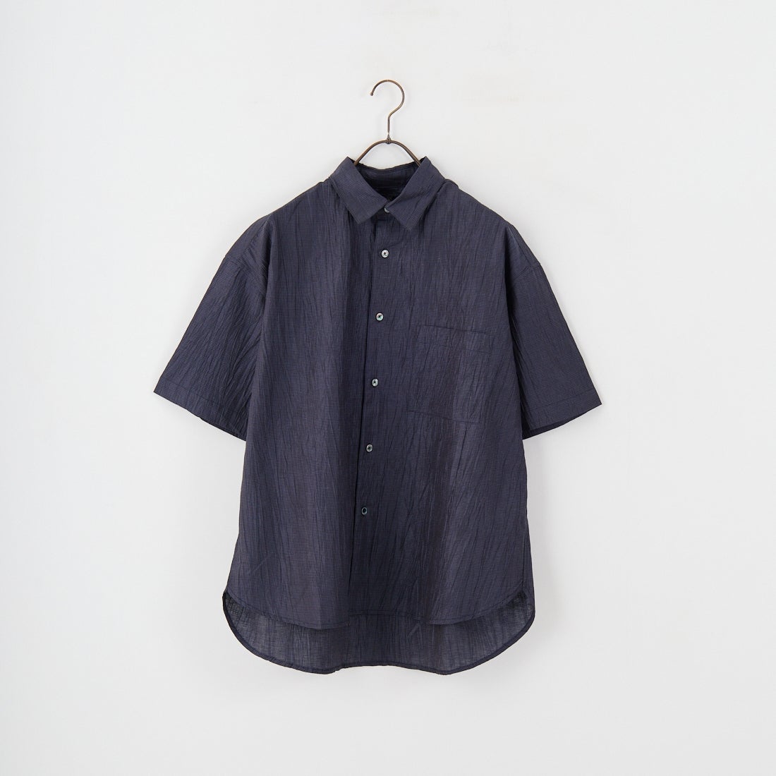 SLICK [スリック] リネンワッシャーチェックレギュラーカラーシャツ [5220109] 210 NAVY