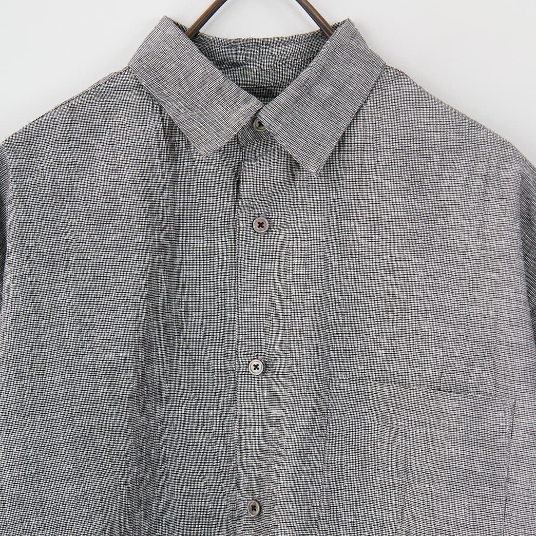 SLICK [スリック] リネンワッシャーチェックレギュラーカラーシャツ [5220109] 740 L.GRAY