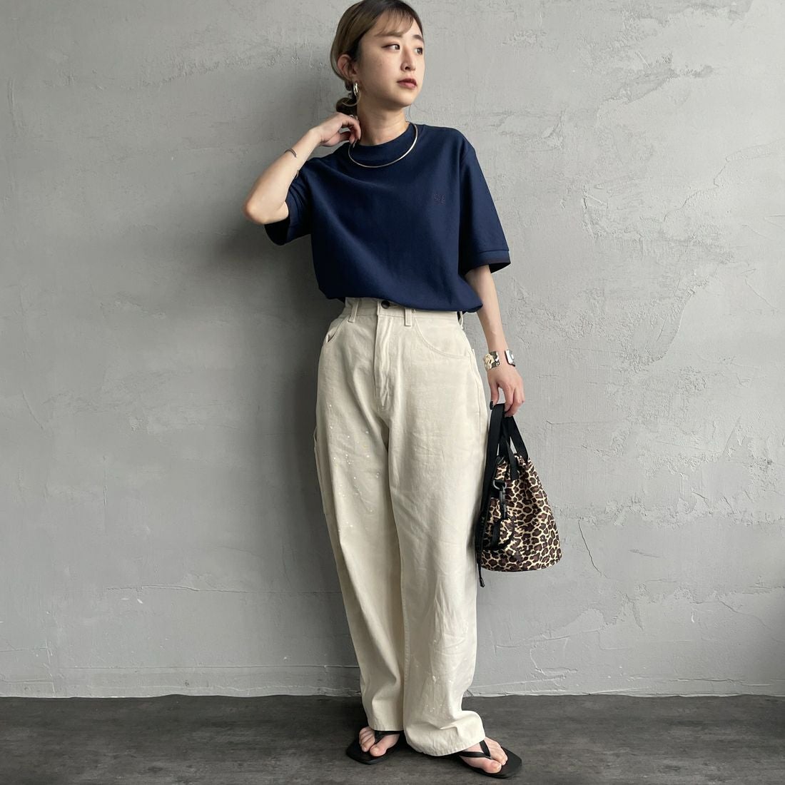 FRED PERRY [フレッドペリー] 袖ティップライン ワンポイント刺繍ロゴ 鹿の子Tシャツ [M4654] Y48 TENNIS &&モデル身長：150cm 着用サイズ：S&&