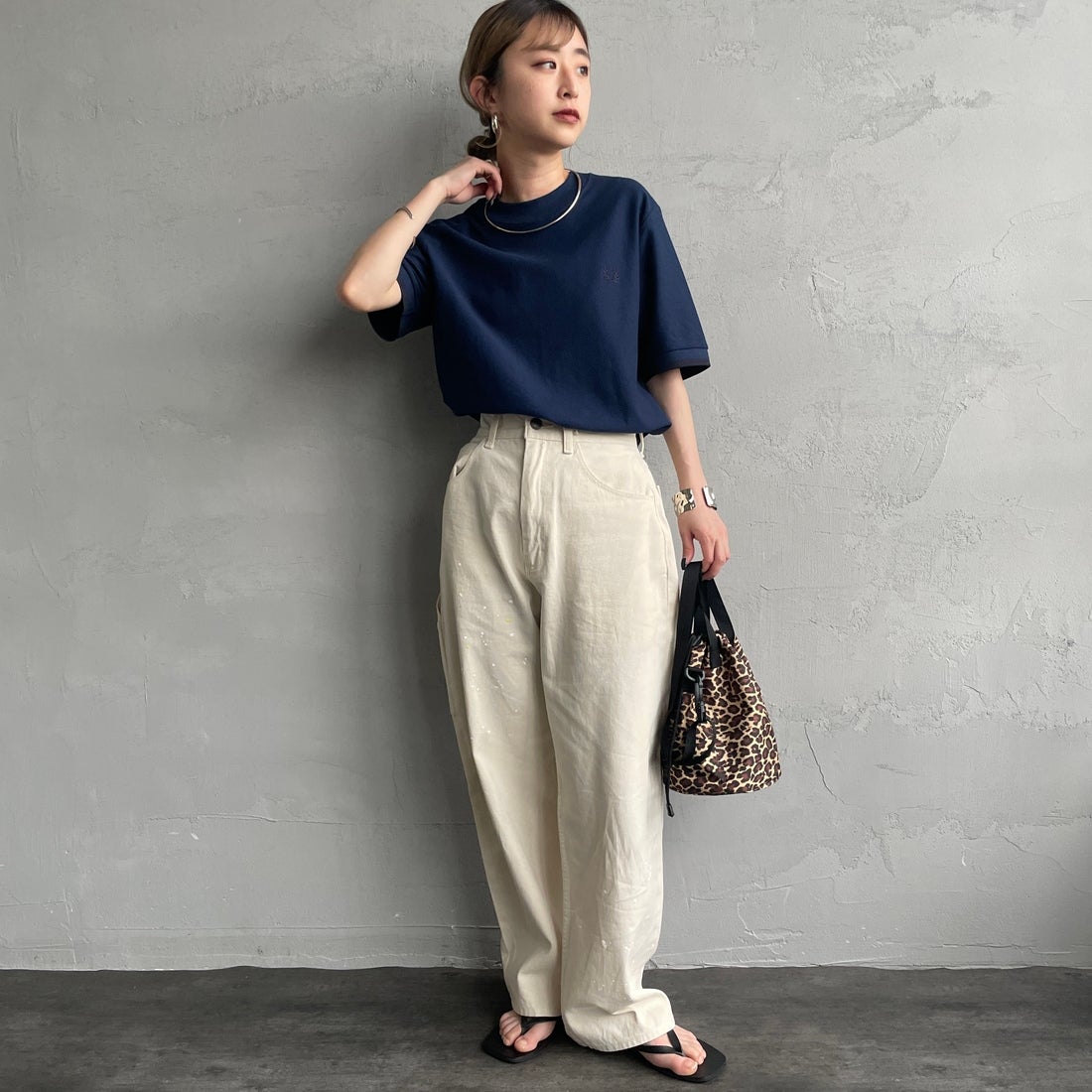 FRED PERRY [フレッドペリー] 袖ティップライン ワンポイント刺繍ロゴ 鹿の子Tシャツ [M4654] Y48 TENNIS &&モデル身長：150cm 着用サイズ：S&&