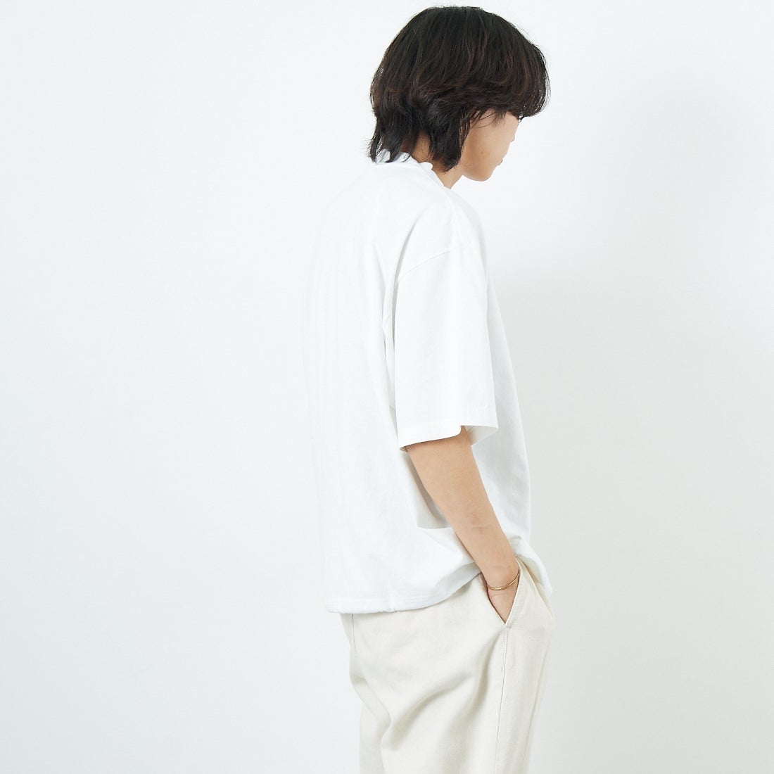 SHAKA WeAR [シャカウェア] 別注 ドローコードショートスリーブTシャツ [DC-SW001-JF] WHITE &&モデル身長：179cm 着用サイズ：M&&