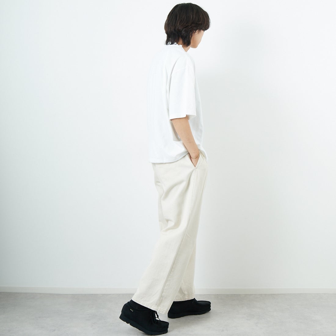 SHAKA WeAR [シャカウェア] 別注 ドローコードショートスリーブTシャツ [DC-SW001-JF] WHITE &&モデル身長：179cm 着用サイズ：M&&