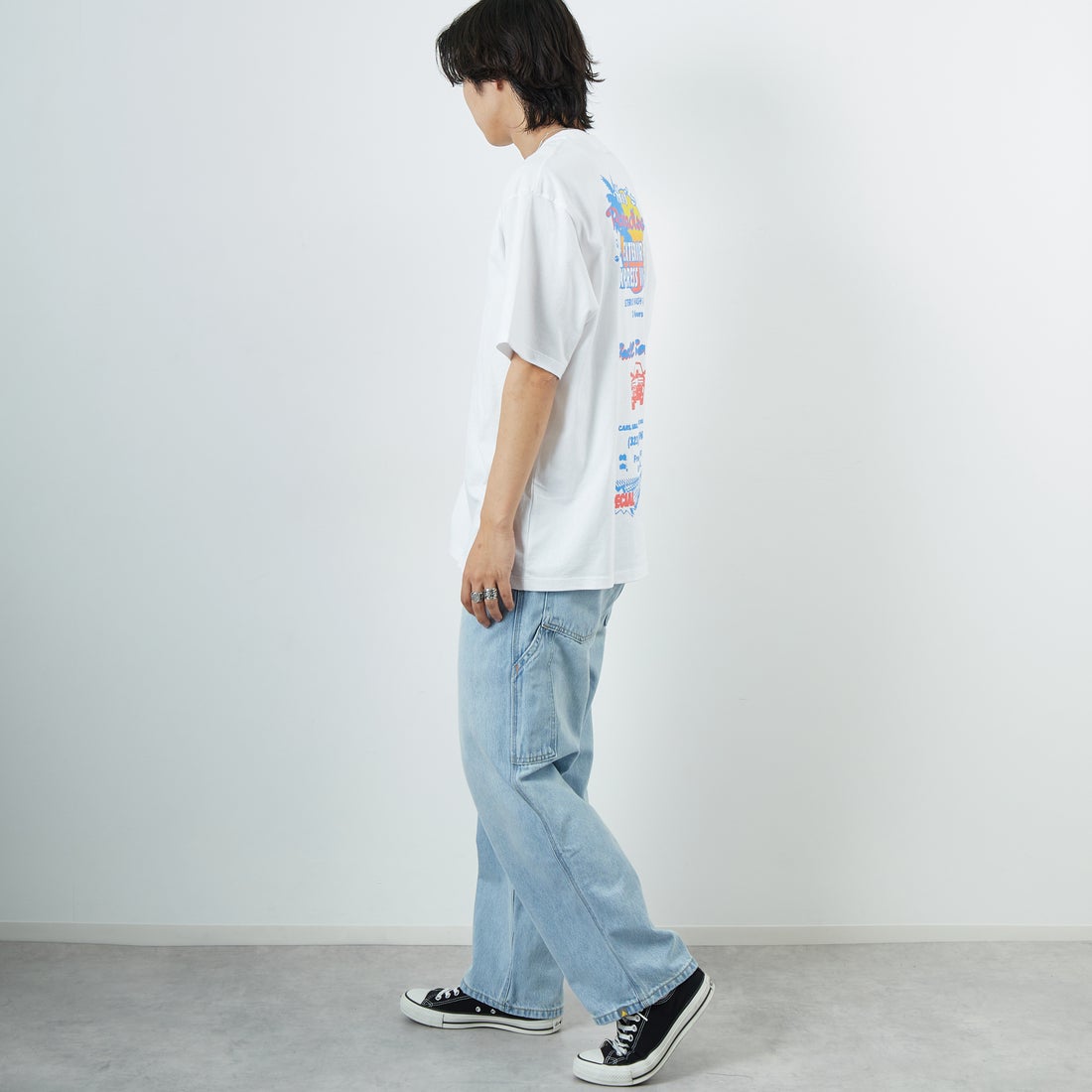 HUF [ハフ] フルサービス ショートスリーブTシャツ [TS02455] WHITE &&モデル身長：179cm 着用サイズ：L&&