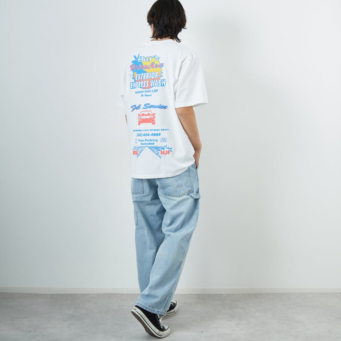 HUF [ハフ] フルサービス ショートスリーブTシャツ [TS02455] WHITE &&モデル身長：179cm 着用サイズ：L&&
