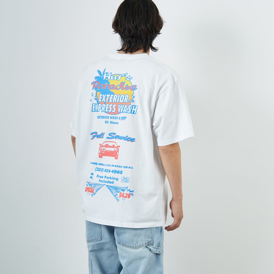 HUF [ハフ] フルサービス ショートスリーブTシャツ [TS02455] WHITE &&モデル身長：179cm 着用サイズ：L&&