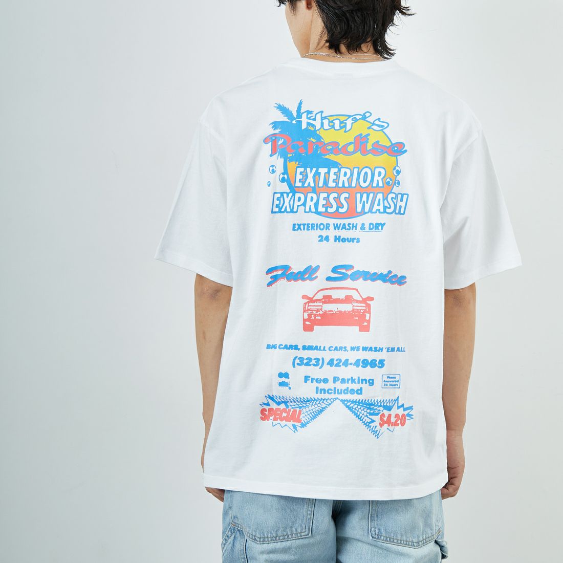 HUF [ハフ] フルサービス ショートスリーブTシャツ [TS02455] WHITE &&モデル身長：179cm 着用サイズ：L&&