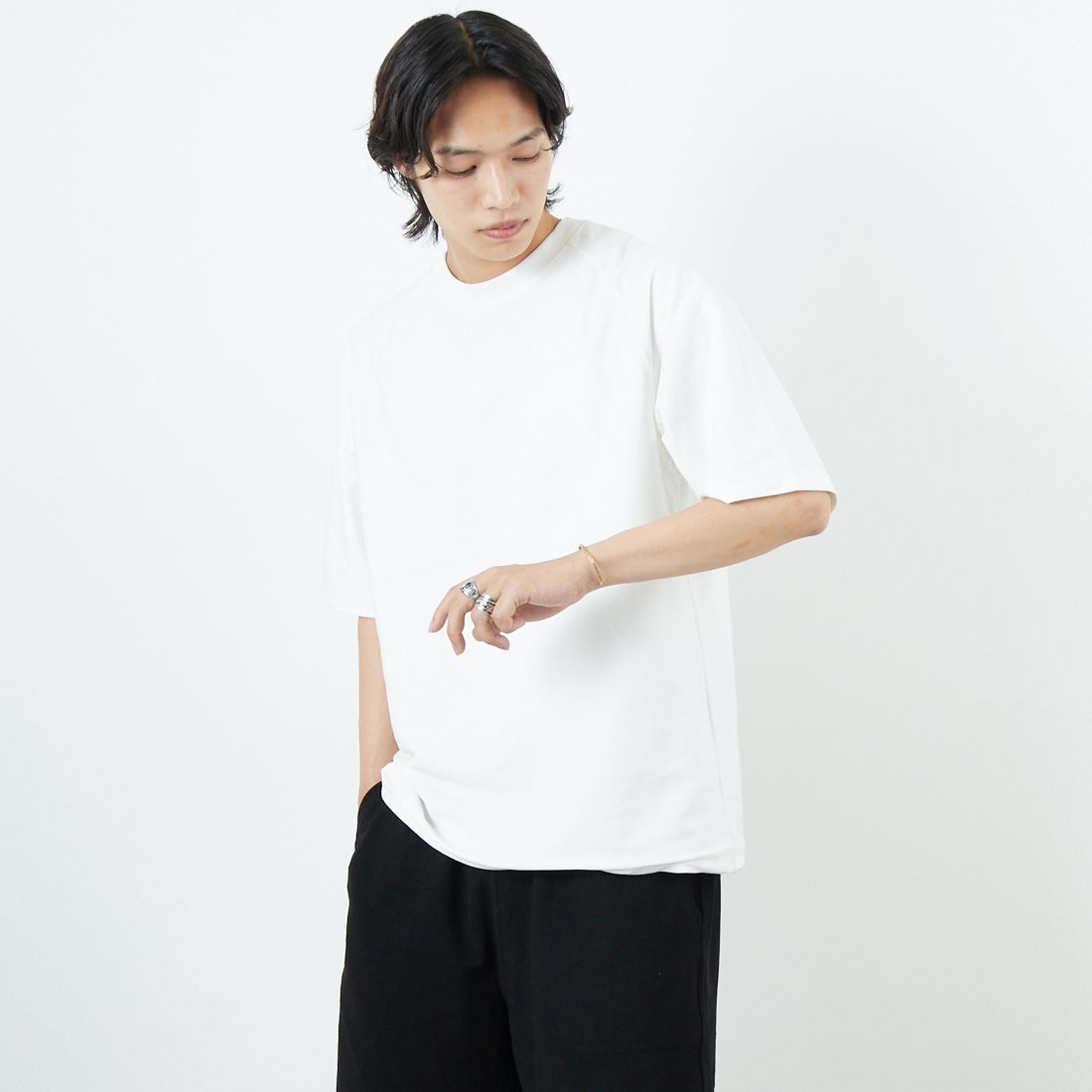 Jeans Factory Clothes [ジーンズファクトリークローズ] TECH WEAR クールリカバーTシャツ [JFC-252-021] WHITE &&モデル身長：179cm 着用サイズ：L&&