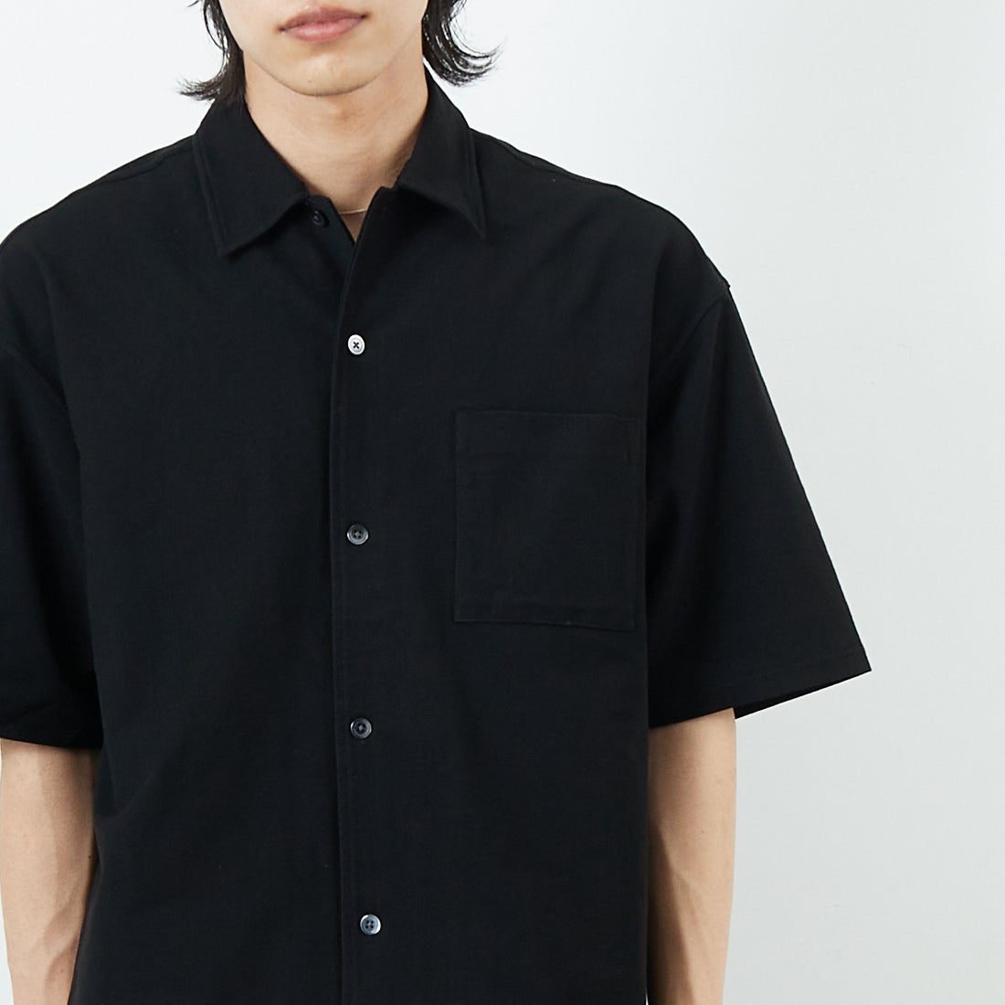 Jeans Factory Clothes [ジーンズファクトリークローズ] TECH WEAR クールリカバーシャツ [JFC-252-022] BLACK &&モデル身長：179cm 着用サイズ：L&&