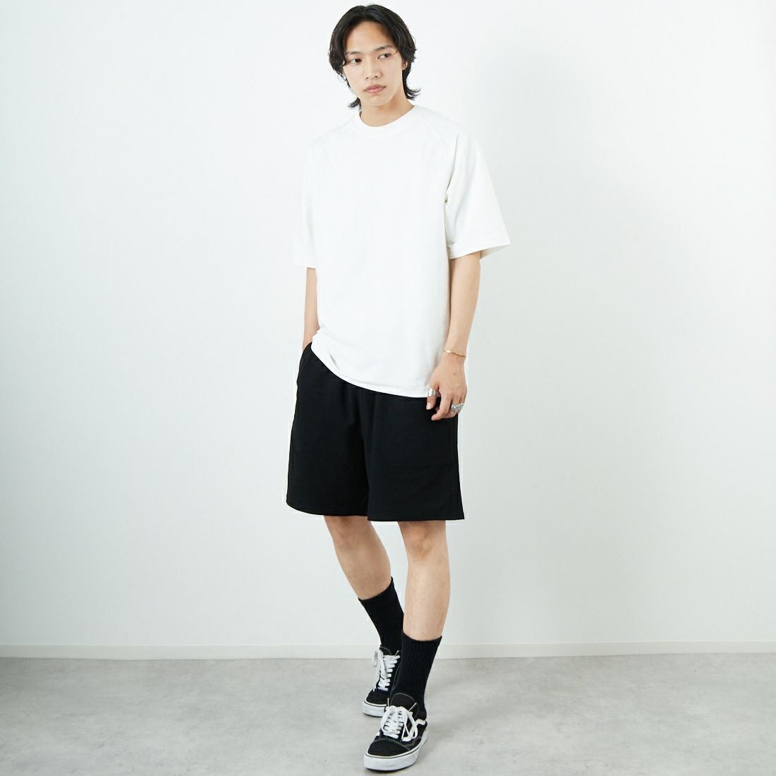 Jeans Factory Clothes [ジーンズファクトリークローズ] TECH WEAR クールリカバーショーツ [JFC-252-023] BLACK &&モデル身長：179cm 着用サイズ：L&&