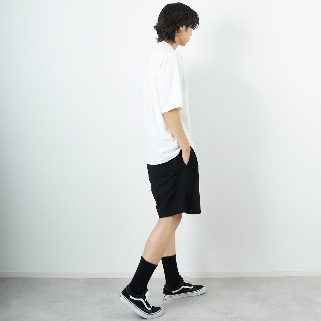 Jeans Factory Clothes [ジーンズファクトリークローズ] TECH WEAR クールリカバーショーツ [JFC-252-023] BLACK &&モデル身長：179cm 着用サイズ：L&&
