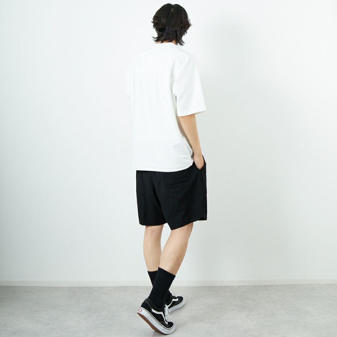 Jeans Factory Clothes [ジーンズファクトリークローズ] TECH WEAR クールリカバーショーツ [JFC-252-023] BLACK &&モデル身長：179cm 着用サイズ：L&&