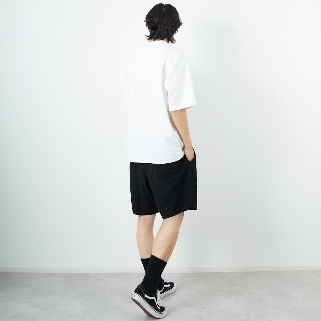 Jeans Factory Clothes [ジーンズファクトリークローズ] TECH WEAR クールリカバーショーツ [JFC-252-023] BLACK &&モデル身長：179cm 着用サイズ：L&&