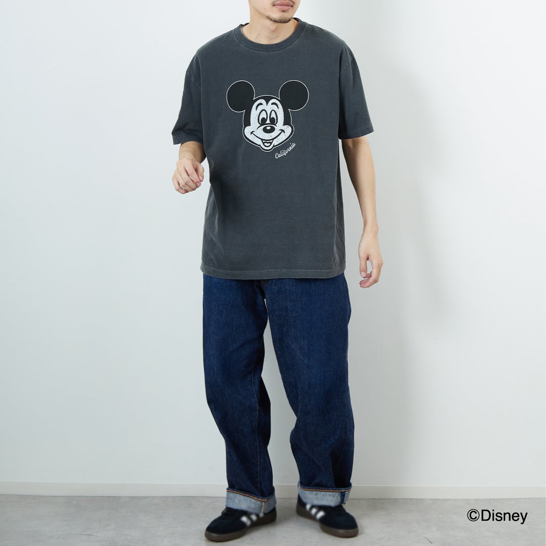 GOOD ROCK SPEED [グッドロックスピード] 別注 / MICKEY MOUSE / プリントTシャツ [INTN-040-JF] CHARCOAL &&モデル身長：168cm 着用サイズ：L&&