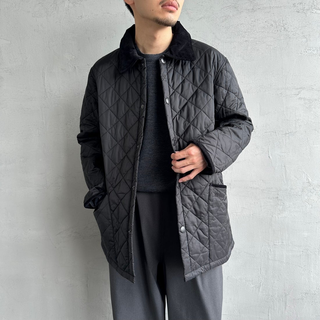 Barbour [バブアー] リデスデイル キルティングブルゾン [MQU1794] BLACK &&モデル身長：168cm 着用サイズ：38&&