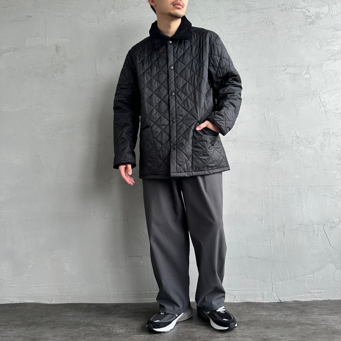 Barbour [バブアー] リデスデイル キルティングブルゾン [MQU1794] BLACK &&モデル身長：168cm 着用サイズ：38&&