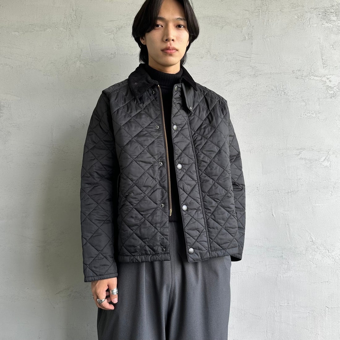 Barbour [バブアー] TRANSPORT/トランスポート オーバーサイズキルティングジャケット [MQU1796] BK91 &&モデル身長：179cm 着用サイズ：38&&