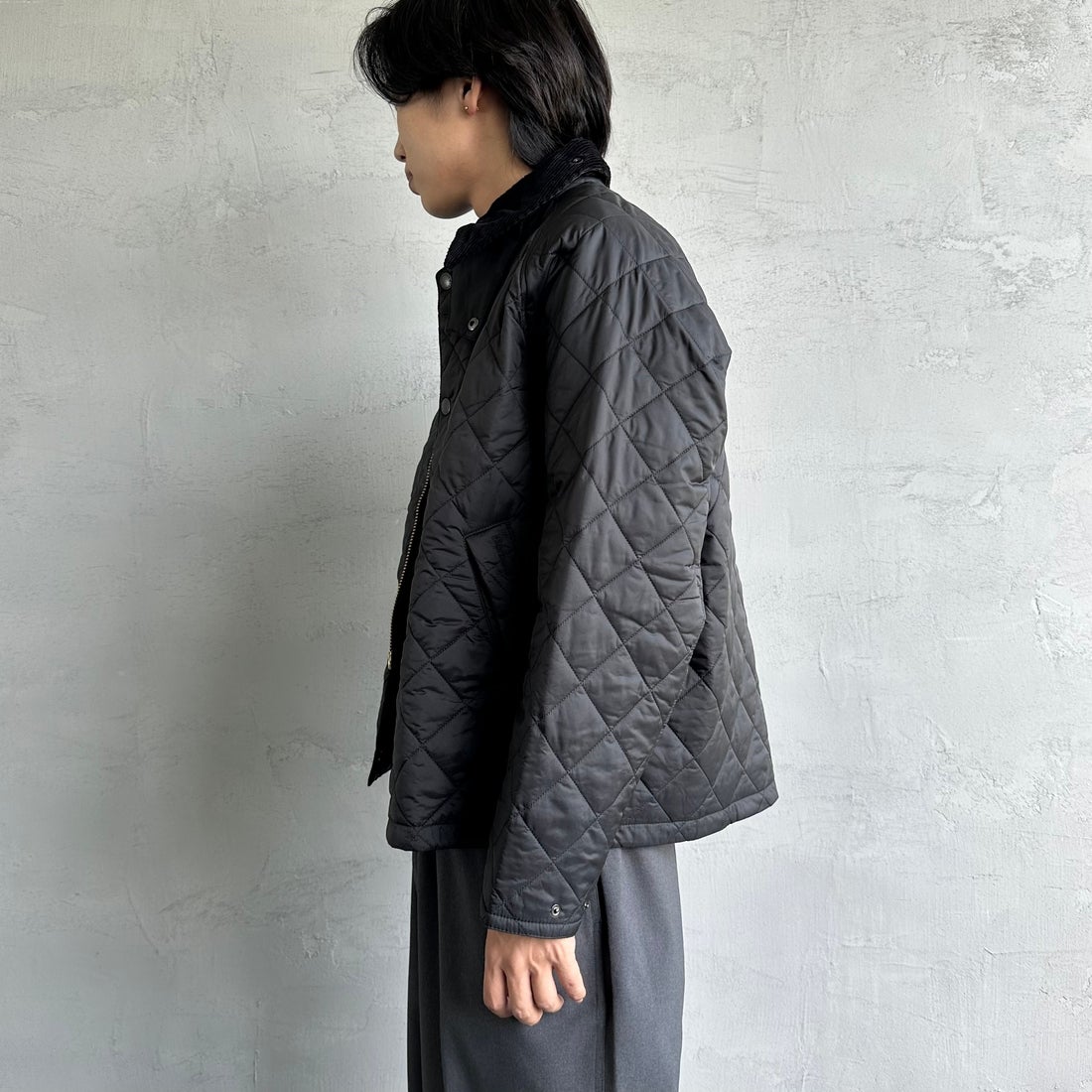 Barbour [バブアー] TRANSPORT/トランスポート オーバーサイズキルティングジャケット [MQU1796] BK91 &&モデル身長：179cm 着用サイズ：38&&