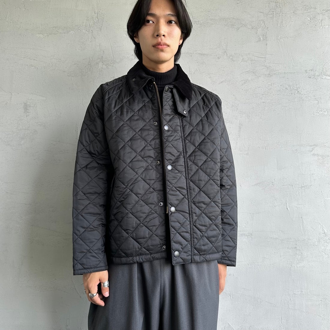 Barbour [バブアー] TRANSPORT/トランスポート オーバーサイズキルティングジャケット [MQU1796] BK91 &&モデル身長：179cm 着用サイズ：40&&