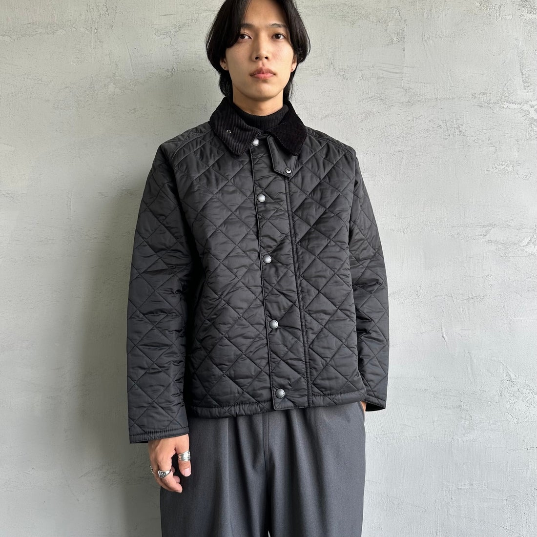 Barbour [バブアー] TRANSPORT/トランスポート オーバーサイズキルティングジャケット [MQU1796] BK91 &&モデル身長：179cm 着用サイズ：40&&