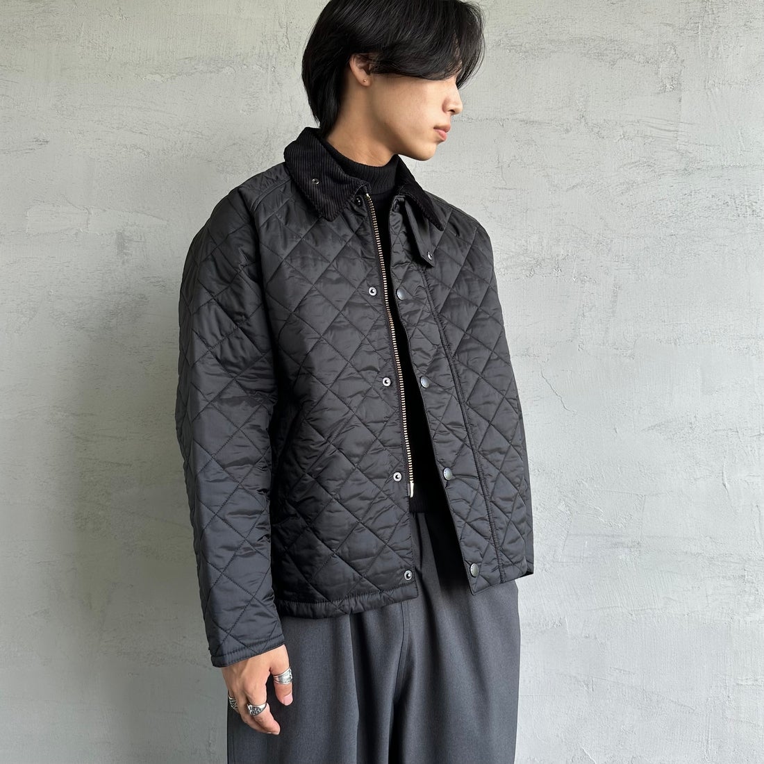 Barbour [バブアー] TRANSPORT/トランスポート オーバーサイズキルティングジャケット [MQU1796] BK91 &&モデル身長：179cm 着用サイズ：40&&