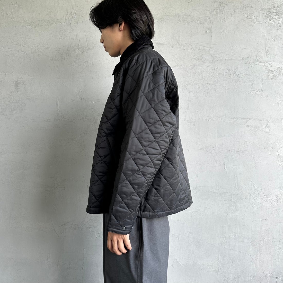 Barbour [バブアー] TRANSPORT/トランスポート オーバーサイズキルティングジャケット [MQU1796] BK91 &&モデル身長：179cm 着用サイズ：40&&