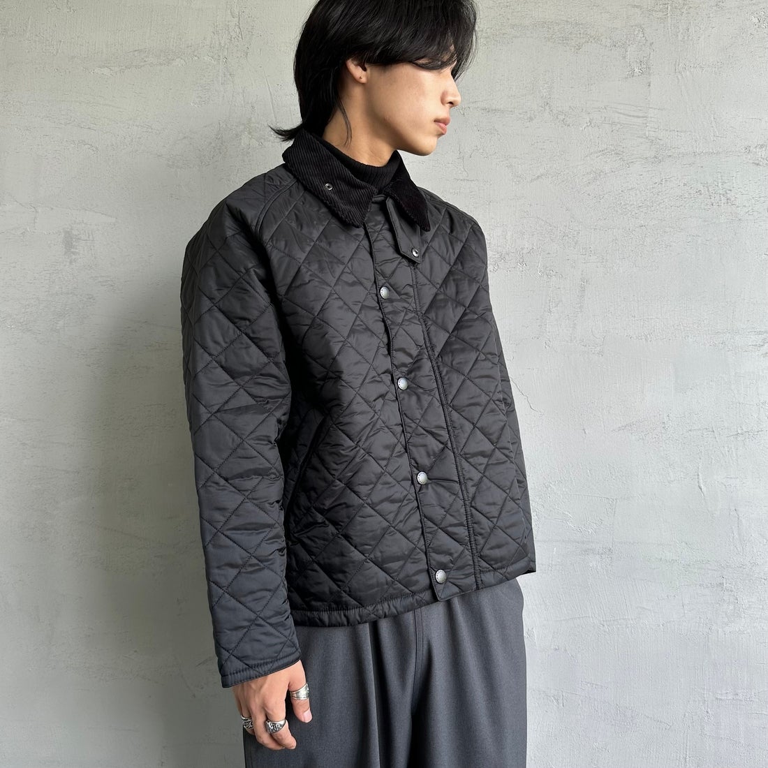 Barbour [バブアー] TRANSPORT/トランスポート オーバーサイズキルティングジャケット [MQU1796] BK91 &&モデル身長：179cm 着用サイズ：40&&