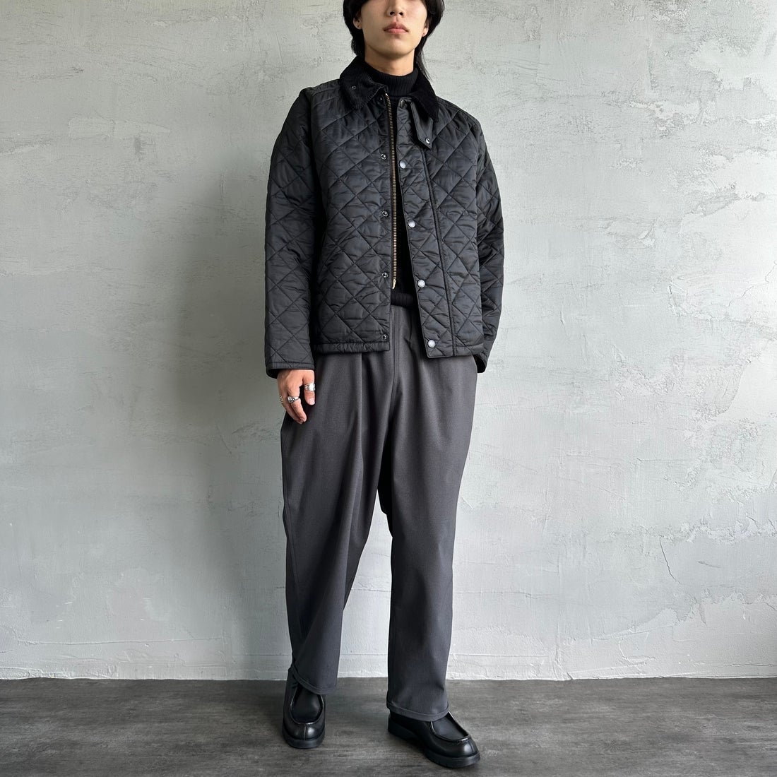 Barbour [バブアー] TRANSPORT/トランスポート オーバーサイズキルティングジャケット [MQU1796] BK91 &&モデル身長：179cm 着用サイズ：40&&