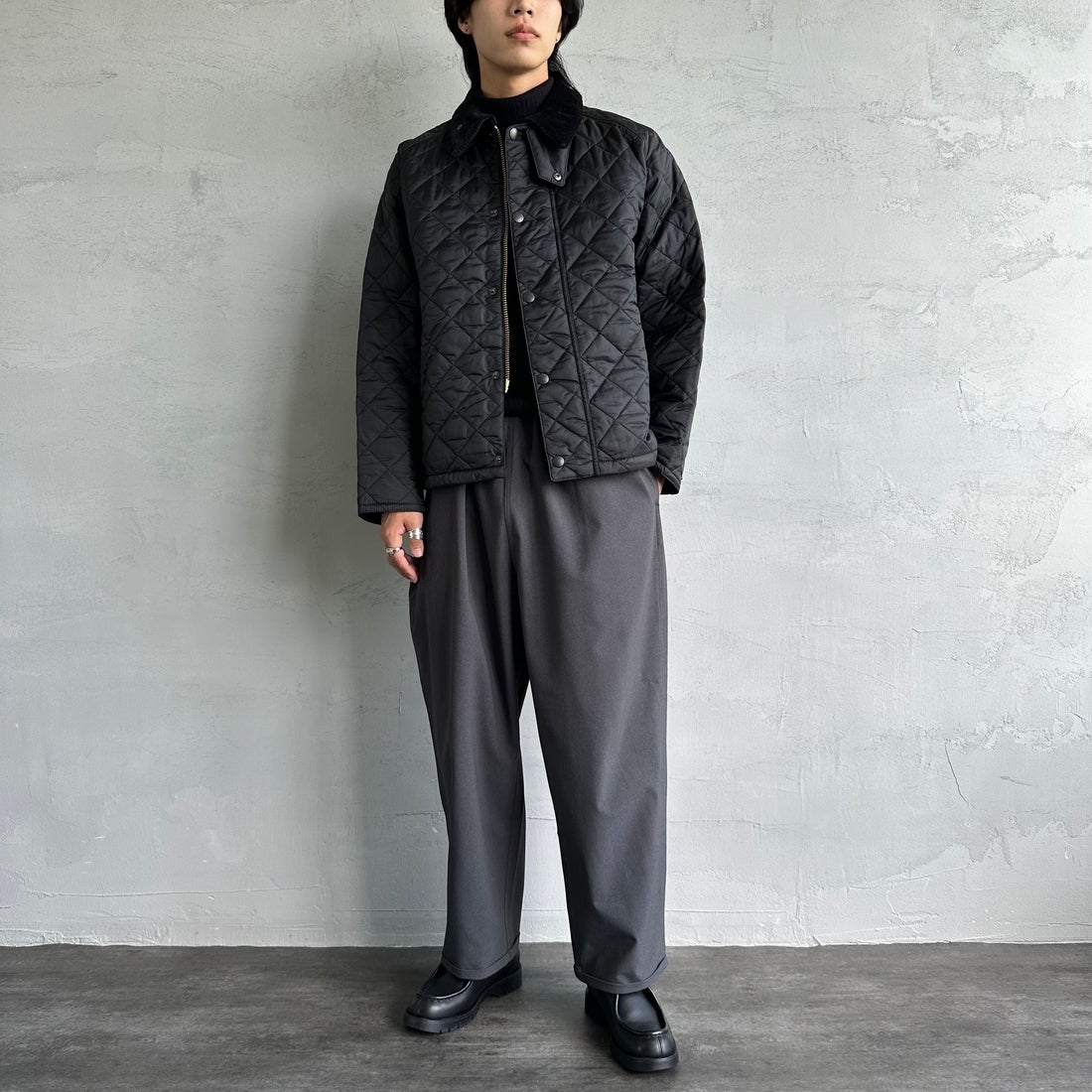 Barbour [バブアー] TRANSPORT/トランスポート オーバーサイズキルティングジャケット [MQU1796] BK91 &&モデル身長：179cm 着用サイズ：40&&
