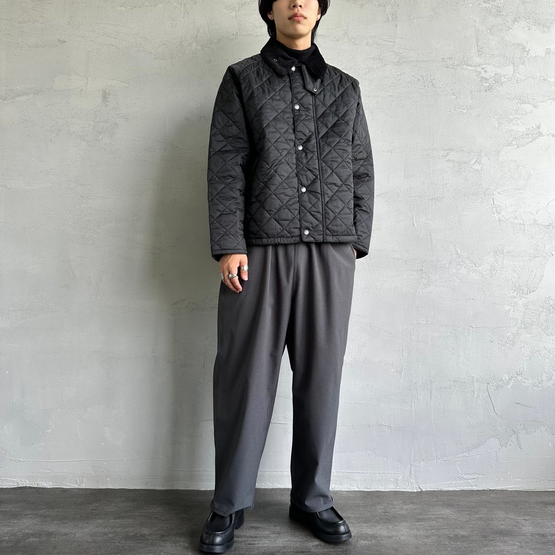 Barbour [バブアー] TRANSPORT/トランスポート オーバーサイズキルティングジャケット [MQU1796] BK91 &&モデル身長：179cm 着用サイズ：40&&