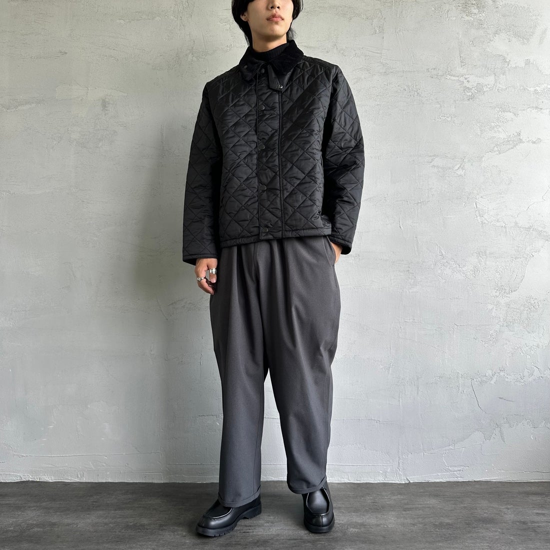 Barbour [バブアー] TRANSPORT/トランスポート オーバーサイズキルティングジャケット [MQU1796] BK91 &&モデル身長：179cm 着用サイズ：40&&