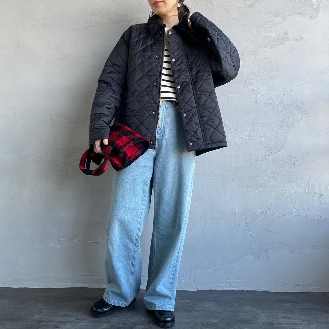 Barbour [バブアー] TRANSPORT/トランスポート オーバーサイズキルティングジャケット [MQU1796] BK91&&モデル身長：160cm 着用サイズ：36&&