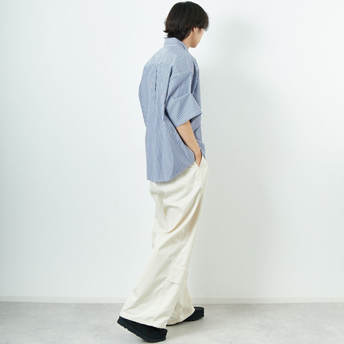 Jeans Factory Clothes [ジーンズファクトリークローズ] ショートスリーブ ビッグボタンダウンシャツ [JFC-252-056] E.NV ST &&モデル身長：179cm 着用サイズ：M&&