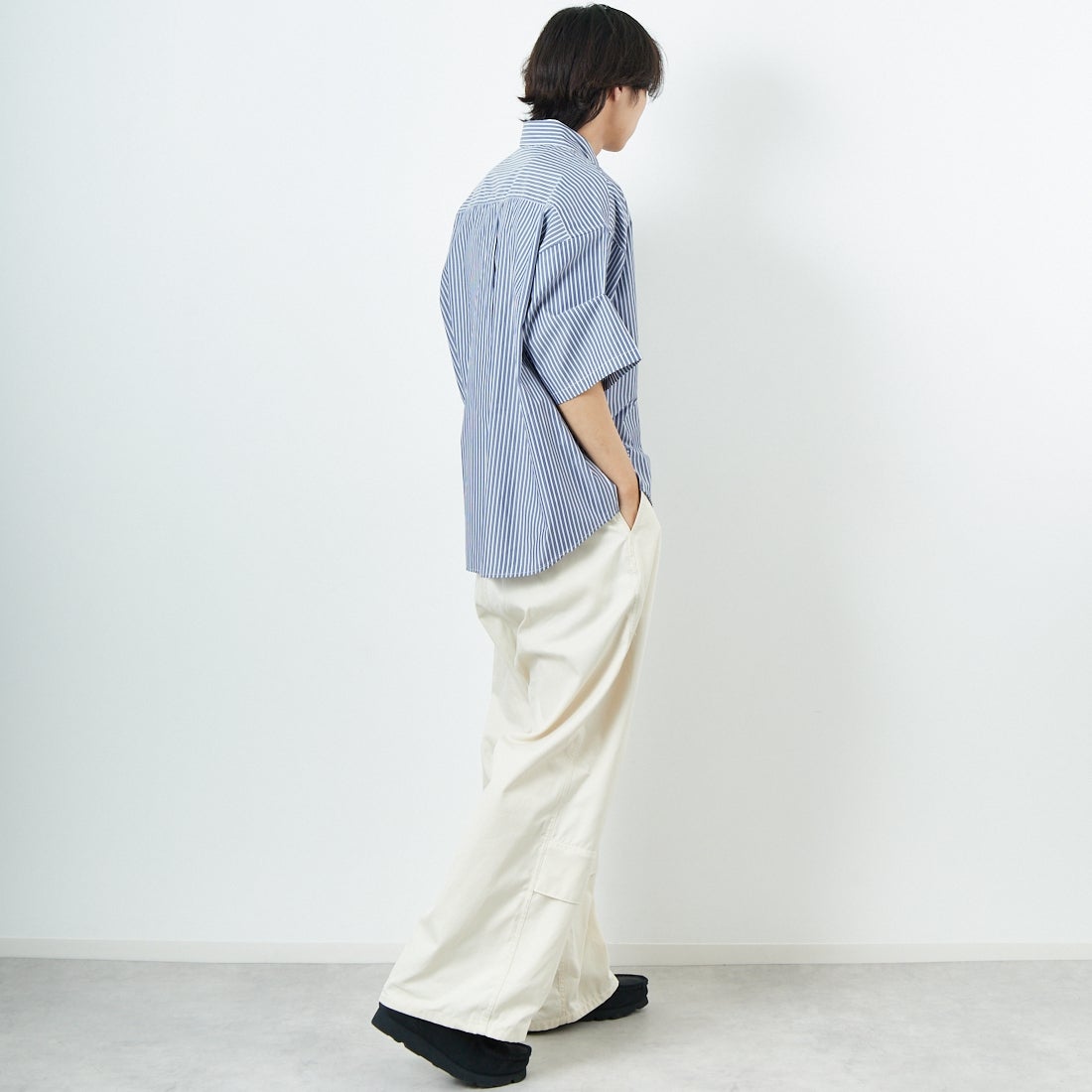 Jeans Factory Clothes [ジーンズファクトリークローズ] ショートスリーブ ビッグボタンダウンシャツ [JFC-252-056] E.NV ST &&モデル身長：179cm 着用サイズ：M&&